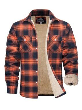 Heavyweight Flannel Shirt Fleece Lined Cotton Plaid Button Up Winter Shirt